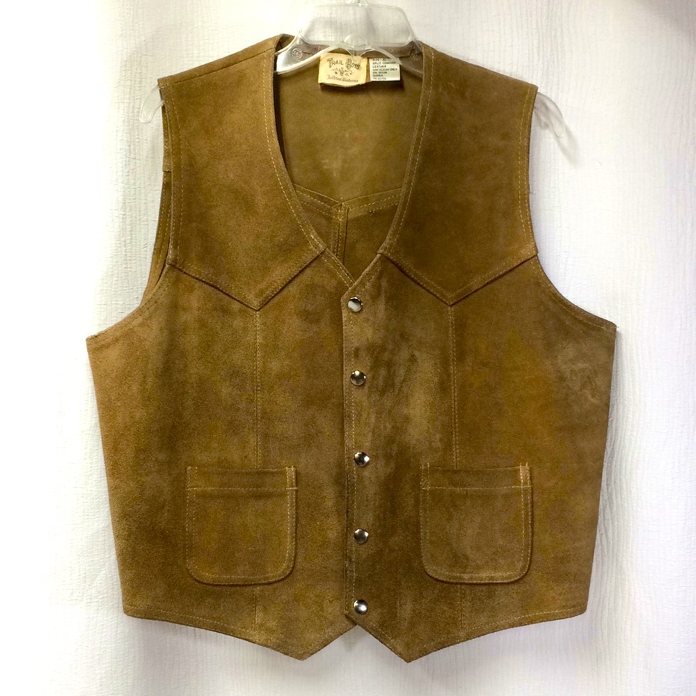 Vintage Trail Boss split cowhide snap front vest